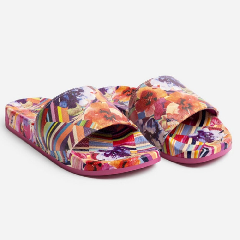 Johnny Was Floral Stripe Pool Slides NWT - Picture 2 of 12